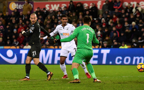 David Silva scores Manchester City's first goal - Credit: Reuters