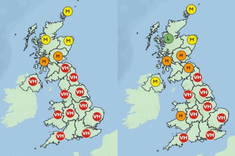 The Met Office pollen count maps for Thursday and Friday