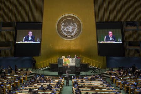 United Nations Secretary General Ban Ki-moon speaks during the closing of the Climate Summit at the United Nations headquarters in New York, September 23, 2014. REUTERS/Lucas Jackson