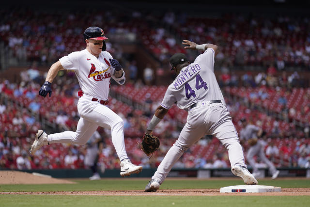 St. Louis, United States. 06th Aug, 2023. Colorado Rockies starting pitcher Austin  Gomber goes to the rozen bag during the first inning against the delivers a  pitch to the St. Louis Cardinals