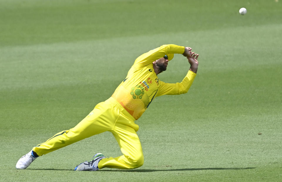 Glenn Maxwell, pictured here dropping a catch during the second ODI between Australia and Zimbabwe.