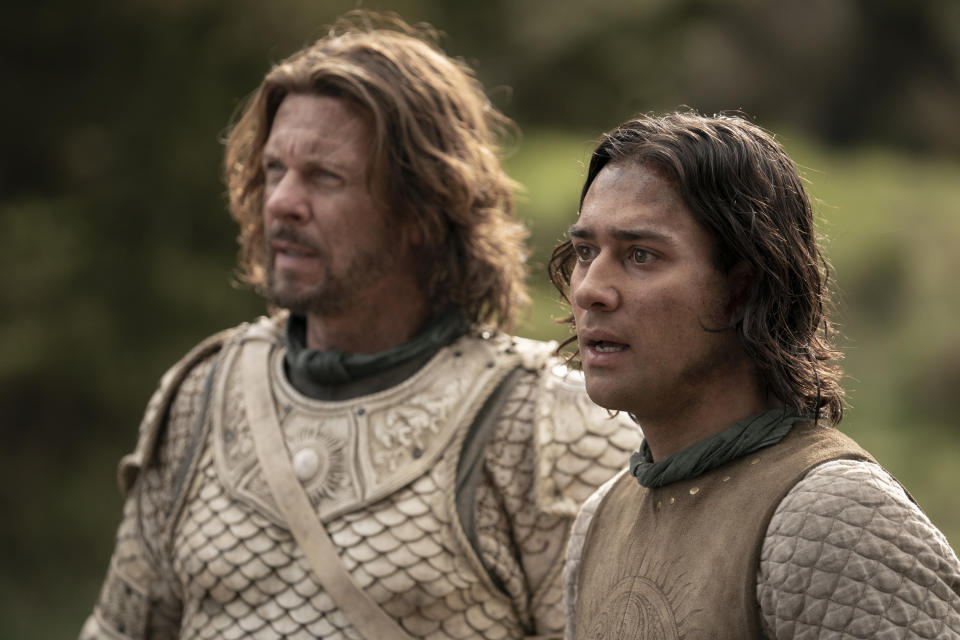 Lloyd Owen as Elendil and Maxim Baldry as Isildur in <i>The Rings of Power</i><span class="copyright">Matt Grace—Prime Video</span>