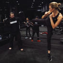 <h2>Karlie Kloss</h2> <p>Kicking her way to a killer bod at <a rel="nofollow noopener" href="http://thedogpound.com/" target="_blank" data-ylk="slk:Dogpound;elm:context_link;itc:0;sec:content-canvas" class="link ">Dogpound</a>.</p> <h4>@karliekloss</h4>