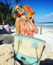 <p>Paris Hilton sets up camp on the sand at Mexico's Be Tulum hotel.</p>