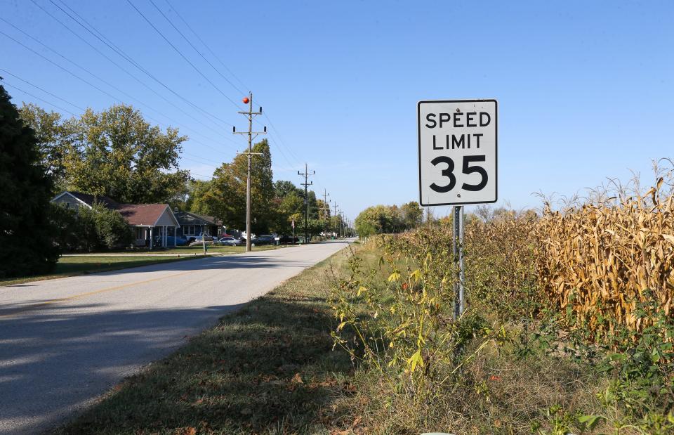 The edge of the property that Irving Materials Inc. owns and filed a request with the Tippecanoe County Area Planning Commission and City of Lafayette to allow the company to rezone property that sits along South 100 West, on Thursday, Oct. 12, 2023, in Lafayette, Ind.