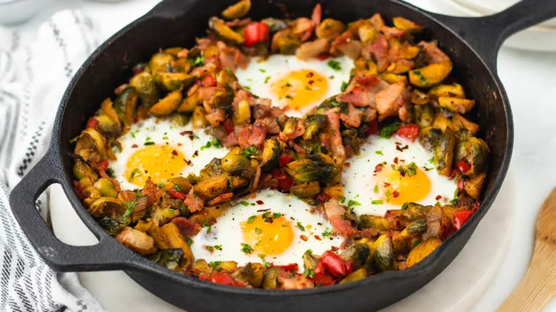 Brussel sprouts breakfast hash with eggs