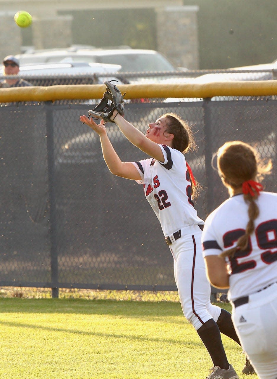 BNL senior McKaylin Turner settles under a fly ball in left Tuesday night at the Castle Regional. BNL downed the Knights, 8-1.