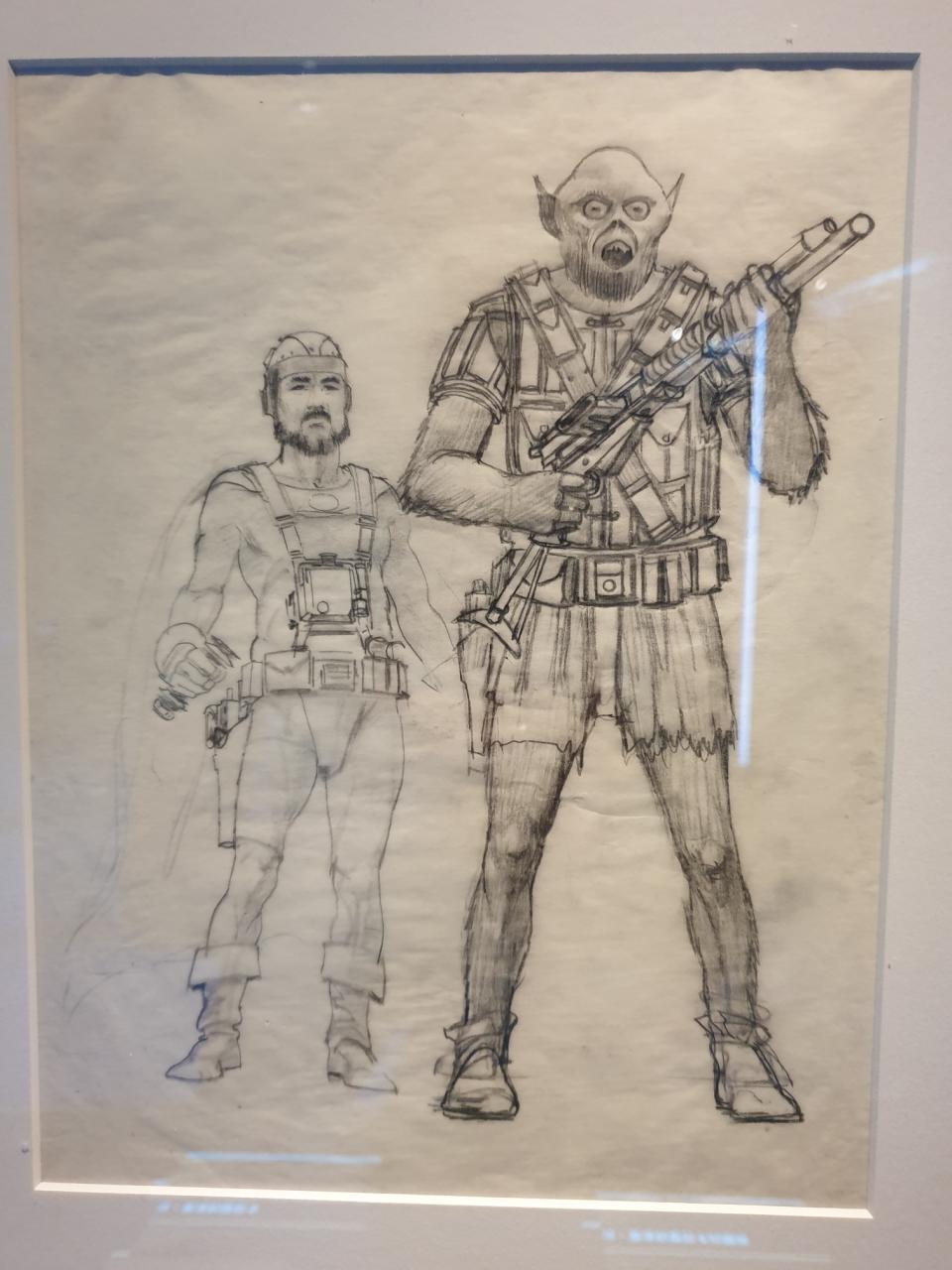 Early concept art of Han Solo and Chewbacca by Ralph McQuarrie at the Star Wars Identities exhibition in Singapore at the Artscience Museum. (Photo: Teng Yong Ping)