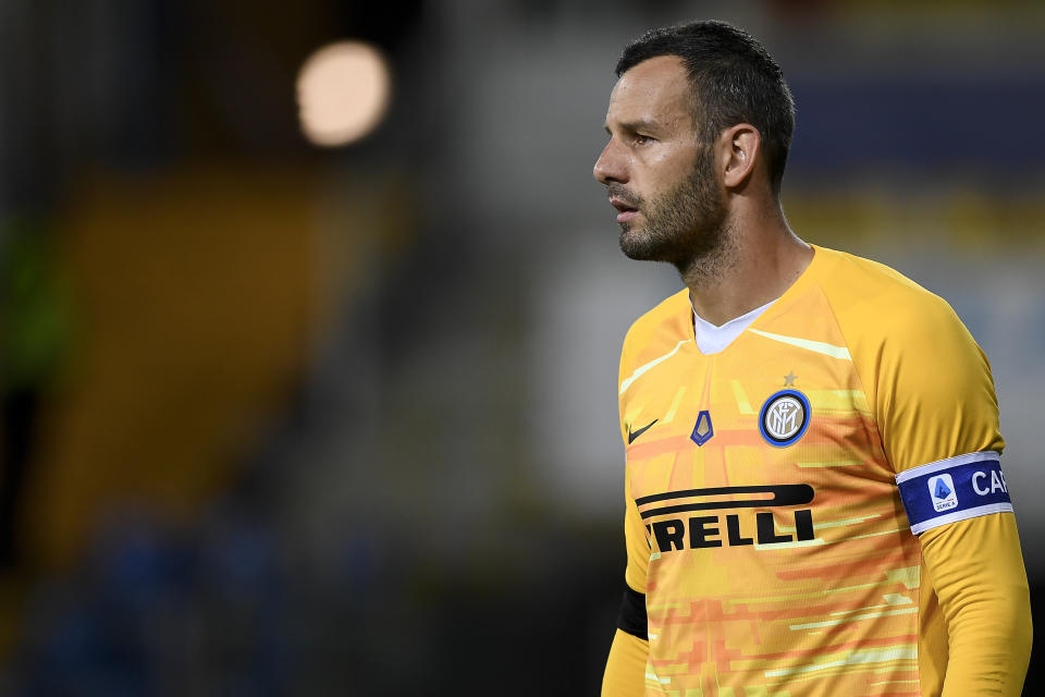 STADIO ENNIO TARDINI, PARMA, ITALY - 2020/06/28: Samir Handanovic of FC Internazionale looks on during the Serie A football match between Parma Calcio and FC Internazionale. FC Internazionale won 2-1 over Parma Calcio. (Photo by Nicolò Campo/LightRocket via Getty Images)
