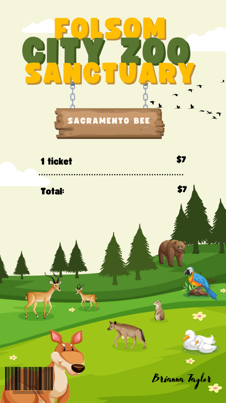 Service journalism reporter Brianna Taylor visits Folsom City Zoo Sanctuary at 403 Stafford St., Folsom on April 8, 2023 with $25. She spends $7 on one zoo ticket.