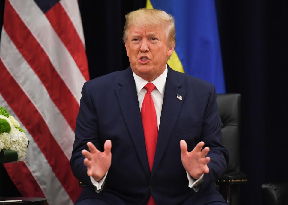 President Donald Trump speaks during a meeting with Ukrainian President Volodymyr Zelensky in New York on September 25, 2019, on the sidelines of the United Nations General Assembly. (Photo: Saul Loeb/AFP via Getty Images)