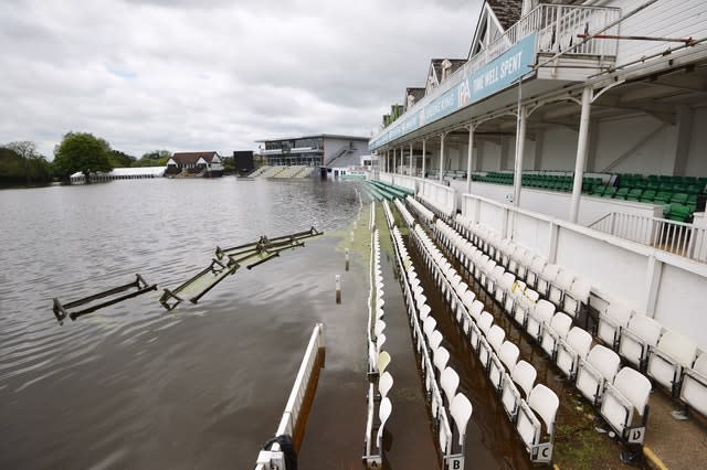 Flooding hit Worcestershire County Cricket Club’s New Road ground earlier this year (Jacob King/PA)