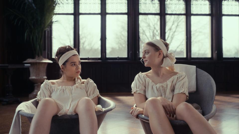 Hailee Steinfeld and Anna Baryshnikov in the second season of Apple TV+'s irreverent historical drama, "Dickinson."