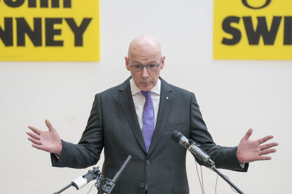 John Swinney made his first speech as new SNP leader in Glasgow on Monday (PA)