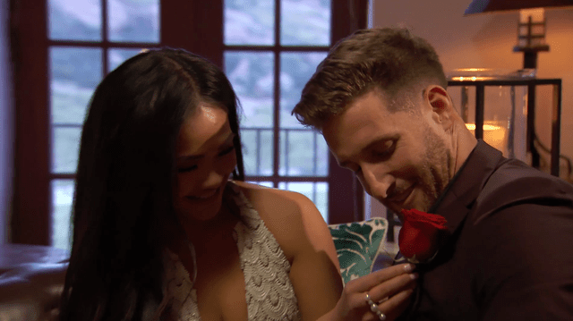 <p>ABC</p> Jenn gives Sam M. the First Impression Rose on 'The Bachelorette'