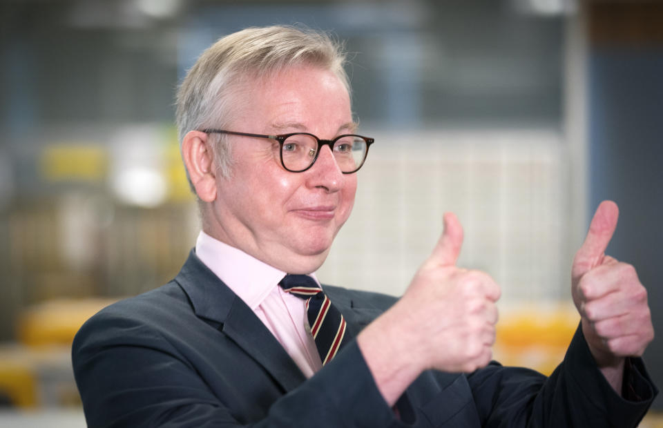 Cabinet Office Minister Michael Gove speaks to the media during a visit to the Queen Elizabeth University Hospital Teaching Campus, Glasgow, where he met staff and toured the facilities including the Imaging Centre of Excellence, Lighthouse Lab and Living Lab which are recipients of UK Government funding. Picture date: Tuesday July 27, 2021. (Photo by Jane Barlow/PA Images via Getty Images)