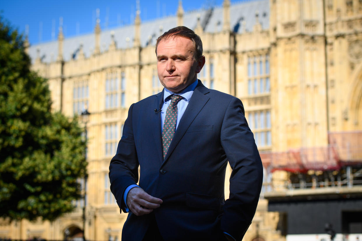 George Eustice MP pictured giving media interviews on College Green, Westminster, after prime minister Boris Johnson announced his resignation. Picture date: Thursday July 7, 2022. Photo credit should read: Matt Crossick/Empics