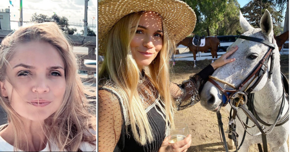 Former Neighbours star Stephanie McIntosh alone; and with a horse
