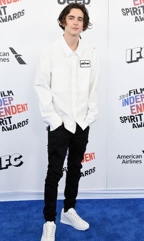 <p>Jon Kopaloff/FilmMagic</p> Timothee Chalamet attends the 2018 Film Independent Spirit Awards on March 3, 2018 in Santa Monica, California.