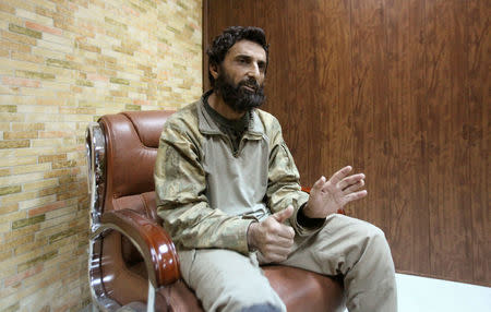 Hazem Saleh, who is suspected of fighting for the Islamic State, speaks during an interview with Reuters in a Kurdish security compound in the city of Erbil, Iraq November 28, 2016. Picture taken November 28, 2016. To match Exclusive MIDEAST-CRISIS/MOSUL-PRISONERS REUTERS/Azad Lashkari