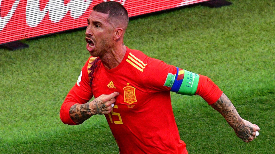 Ramos aggressively celebrates the opening goal. Pic: Getty