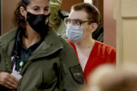 Marjory Stoneman Douglas High School shooter Nikolas Cruz enters the courtroom for a hearing at the Broward County Courthouse in Fort Lauderdale, Fla. on Monday, Jan. 24, 2022.(Amy Beth Bennett/South Florida Sun Sentinel via AP, Pool)