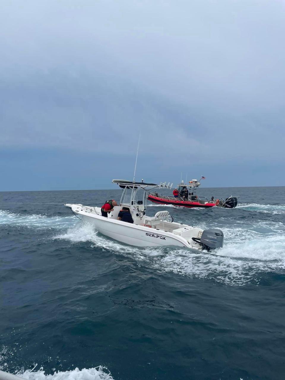 Multiple agencies assisted in rescuing a boat taking on water over 10 miles off the coast of St. Augustine.