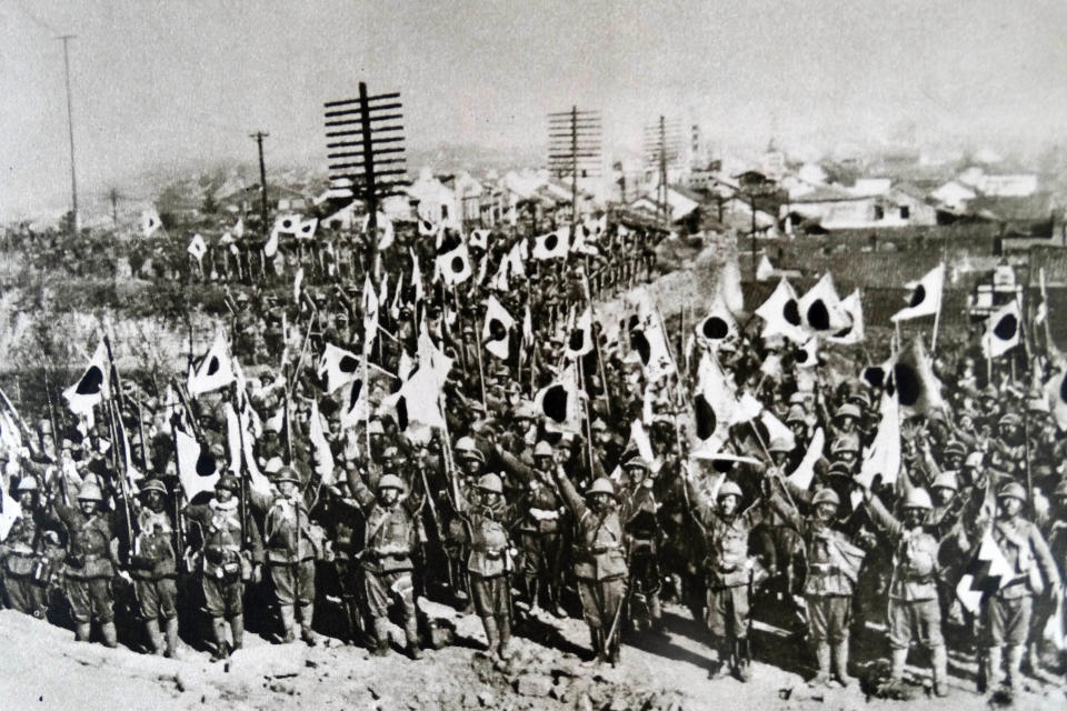 The Japanese troops in Nanking. (Universal History Archive / via Getty Images)