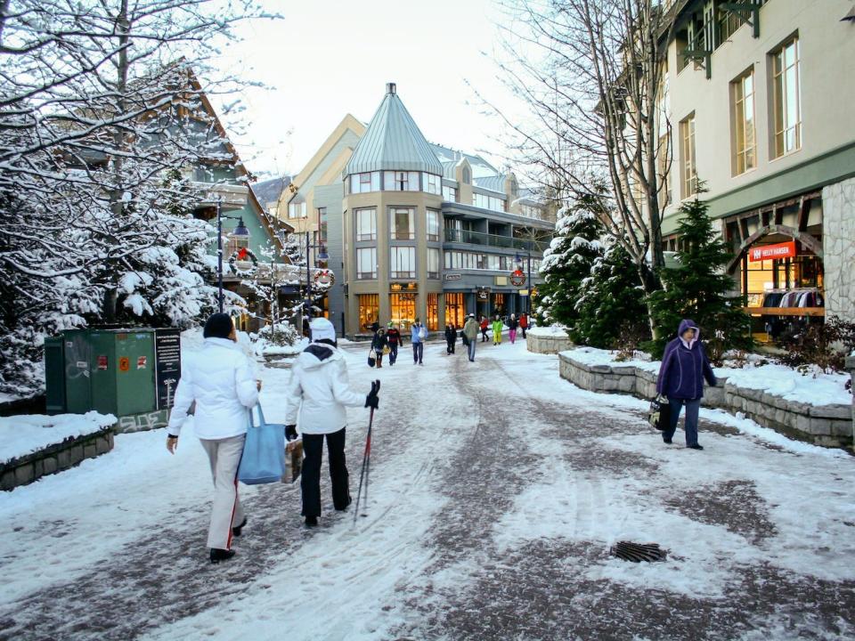 Skiers at Whistler Village.