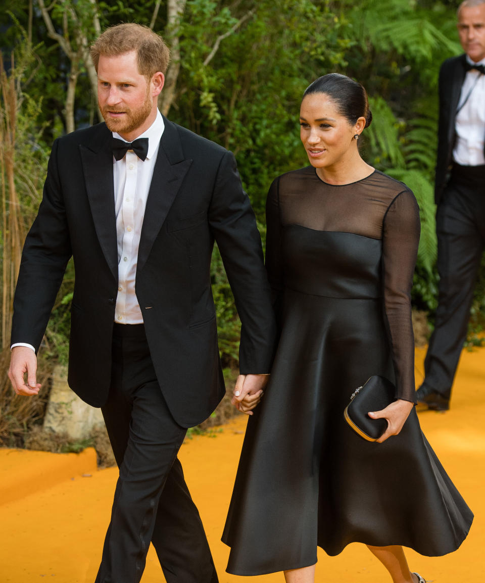 The Duke and Duchess of Sussex attend "The Lion King" European premiere at Leicester Square on July 14 in London.&nbsp; (Photo: Samir Hussein via Getty Images)