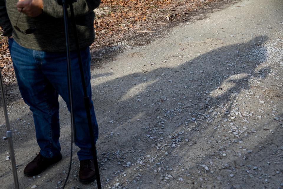 Haywood County Sheriff Billy Garrett Jr. speaks to the media about the ongoing search for Kevin Watson while standing in front of where deputies from Haywood County and the Shelby County Sheriff’s Offices are searching near the Hatchie River Boat Ramp in an area of the river known as “The Big Eddy” on Tuesday, January 17, 2023, outside Hillville, Tenn. Watson is being sought in connection with his former wife Britney Watson’s disappearance. Garrett said their investigation now leads them to believe she is deceased.