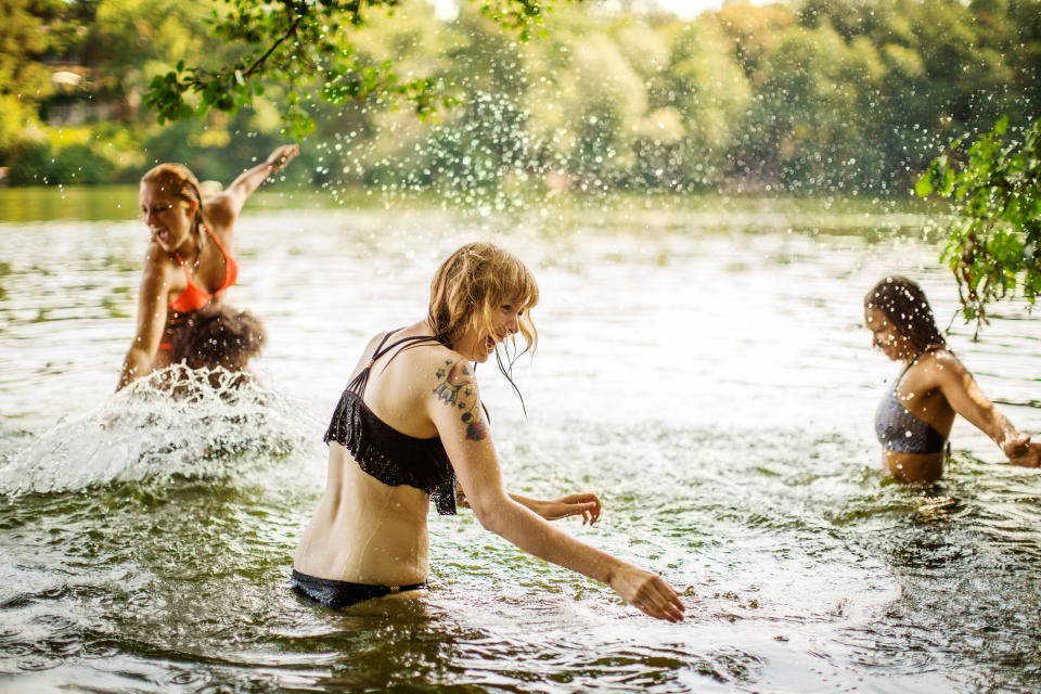 Women having fun in lake