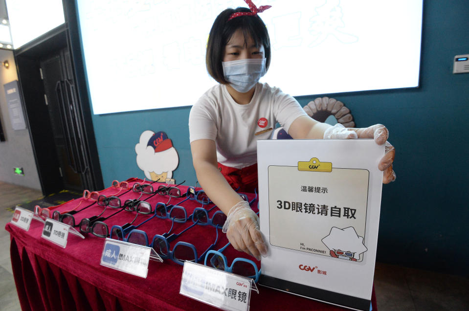 HANDAN, CHINA - JULY 19, 2020 - Staff of a cinema display warm warning signs in Handan, Hebei Province, China, July 19, 2020.- PHOTOGRAPH BY Costfoto / Barcroft Studios / Future Publishing (Photo credit should read Costfoto/Barcroft Media via Getty Images)