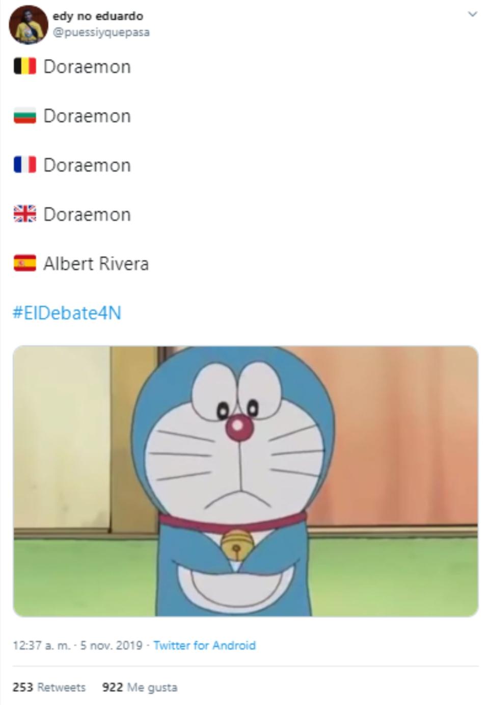 Doraemon, ‘trending topic’ durante el debate electoral gracias a Albert Rivera