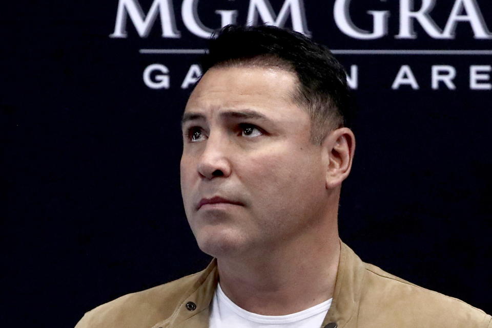 LAS-VEGAS, UNITED STATES - NOVEMBER 1, 2019: US former boxer, boxing promoter Oscar De La Hoya attends weigh-ins at T-Mobile Arena in Las Vegas, Nevada, United States, for Canelo vs Kovalev fights. Valery Sharifulin/TASS (Photo by Valery Sharifulin\TASS via Getty Images)