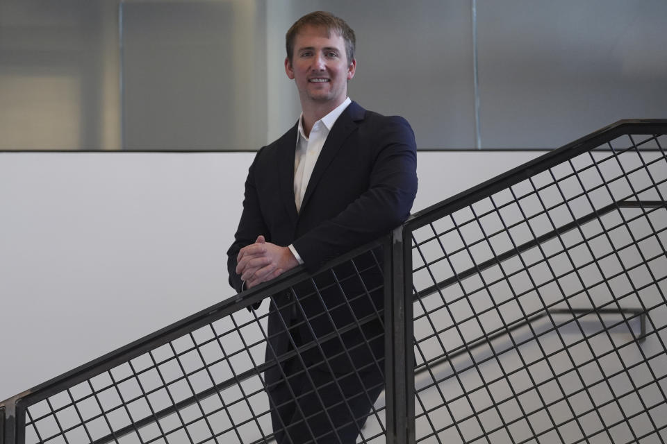 Tim Sanders, CEO of Silent Donor, poses for a photo at the Merchandise Mart in Chicago, Wednesday, Jan. 17, 2024. Silent Donor -- which allows people to give anonymously by routing donations through The AnonDo Fund, a donor-advised fund approved as a nonprofit by the Internal Revenue Service in 2022 – has grown quickly. (AP Photo/Nam Y. Huh)