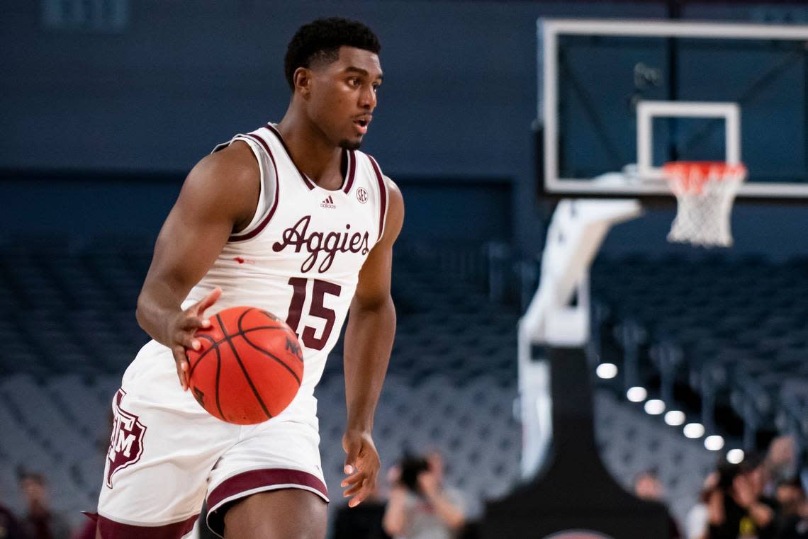 A transfer from Duke, Texas A&M forward Henry Coleman III (15) had 17 points and eight rebounds against Kentucky last season in the Wildcats’ 64-58 win over the Aggies.