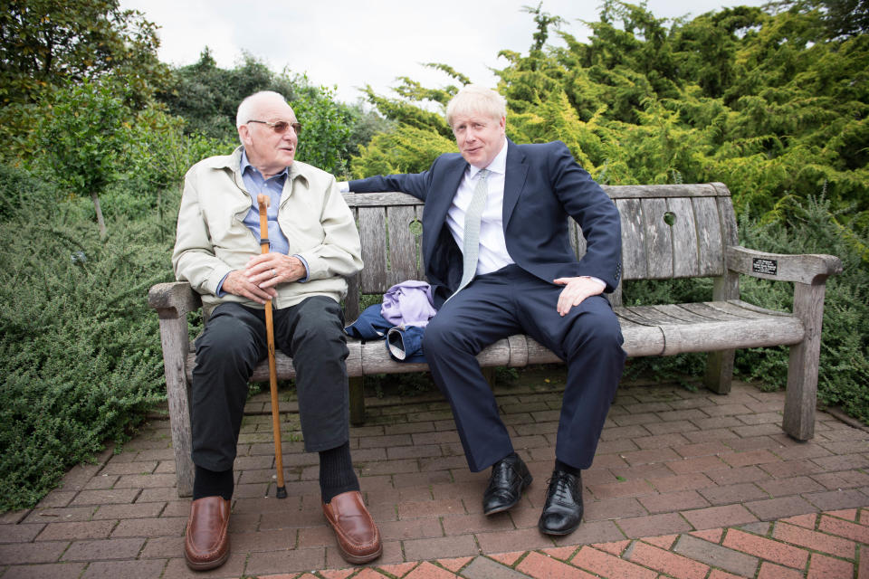 Conservative party leadership candidate Boris Johnson talks to a visitor as he tours the RHS (Royal Horticultural Society) garden at Wisley, in Surrey.