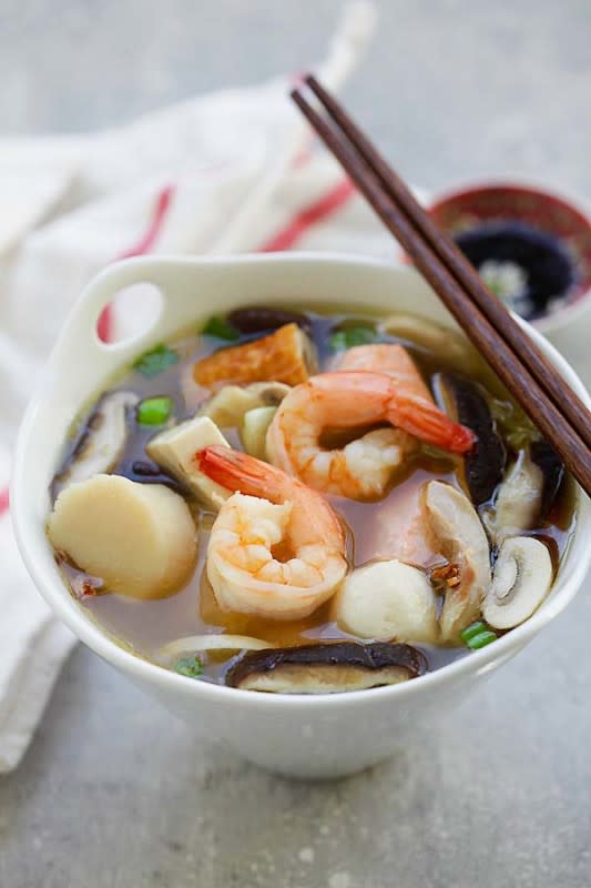 <p>Rasa Malaysia</p><p>Delicious ingredients that vary from protein to vegetables are cooked in a hearty and simmering pot of soup stock.</p><p><strong>Get the recipe:</strong> <a href="https://rasamalaysia.com/chinese-hot-pot/" rel="nofollow noopener" target="_blank" data-ylk="slk:Chinese Hot Pot;elm:context_link;itc:0;sec:content-canvas" class="link ">Chinese Hot Pot</a></p>