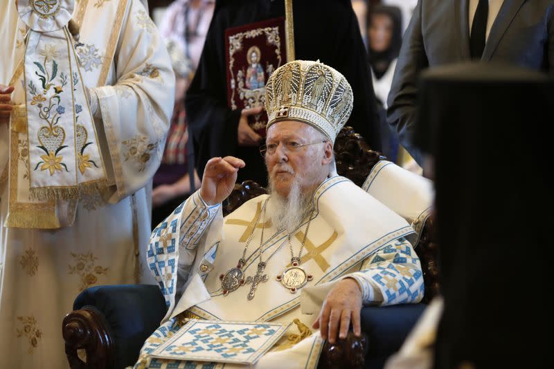 Ecumenical Patriarch Bartholomew I leads a mass at the Hagios Georgios Greek Orthodox Church in Istanbul