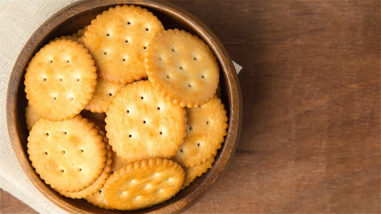 Ritz crackers in wood bowl 