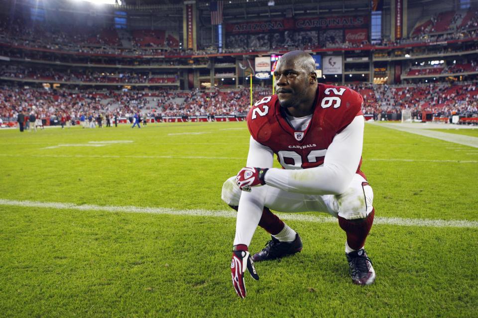 Arizona Cardinals' Bertrand Berry is overcome with emotion following their win over the St. Louis Rams on Sunday, Dec. 7, 2008, in Glendale.