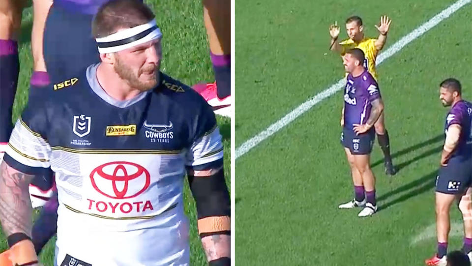 Grant Atkins (pictured right) sending Josh McGuire (pictured left) to the bin for 10 minutes.