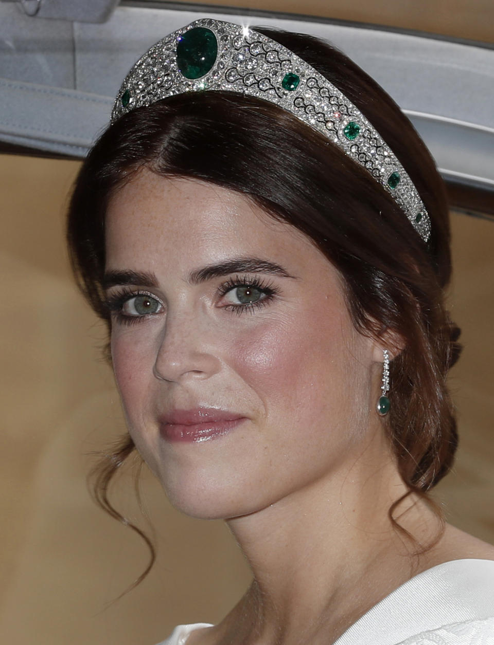 Princess Eugenie in the Greville Emerald tiara. Image via Getty Images.