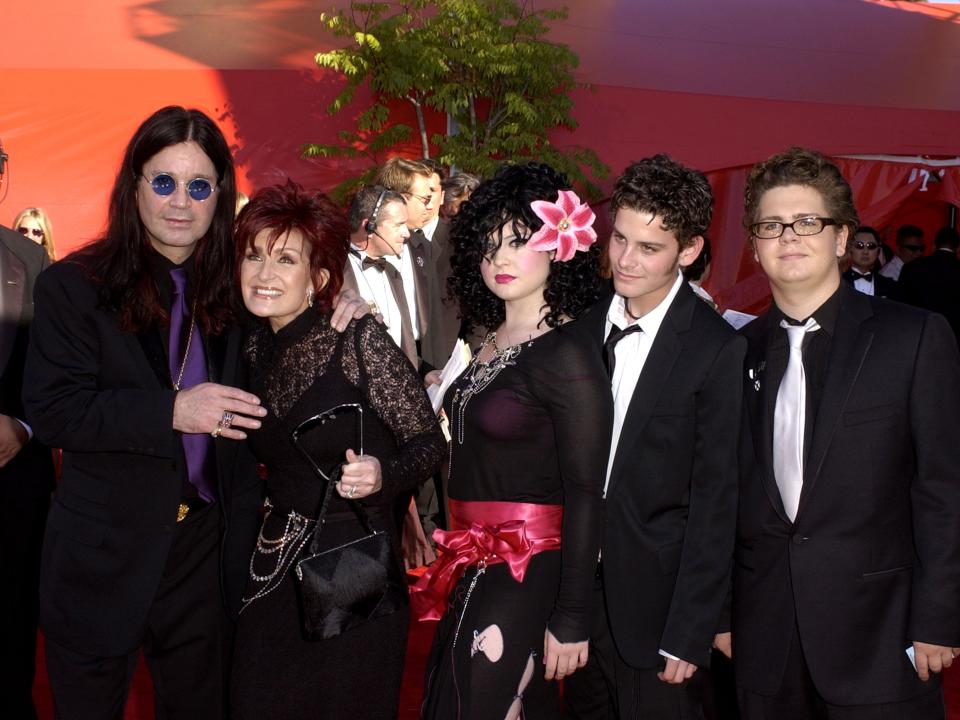 Kelly Osborne with her father Ozzy Osbourne, mother Sharon Osbourne, friend Robert Marcato, and brother Jack Osbourne at the 2002 Emmys