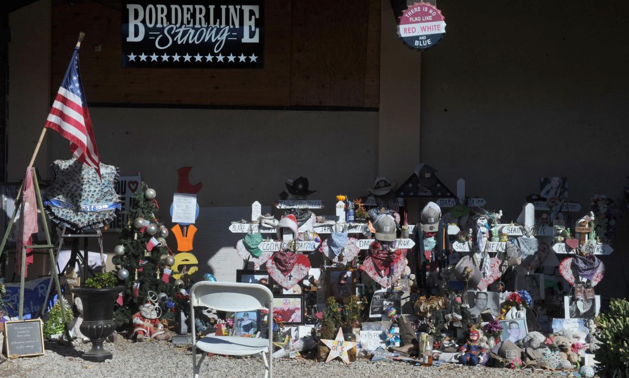 A memorial grew outside the Borderline Bar & Grill in Thousand Oaks to honor the 12 people killed there in a mass shooting on Nov. 7, 2018. After a four-year court battle, the autopsy reports for the civilian victims were released Tuesday.