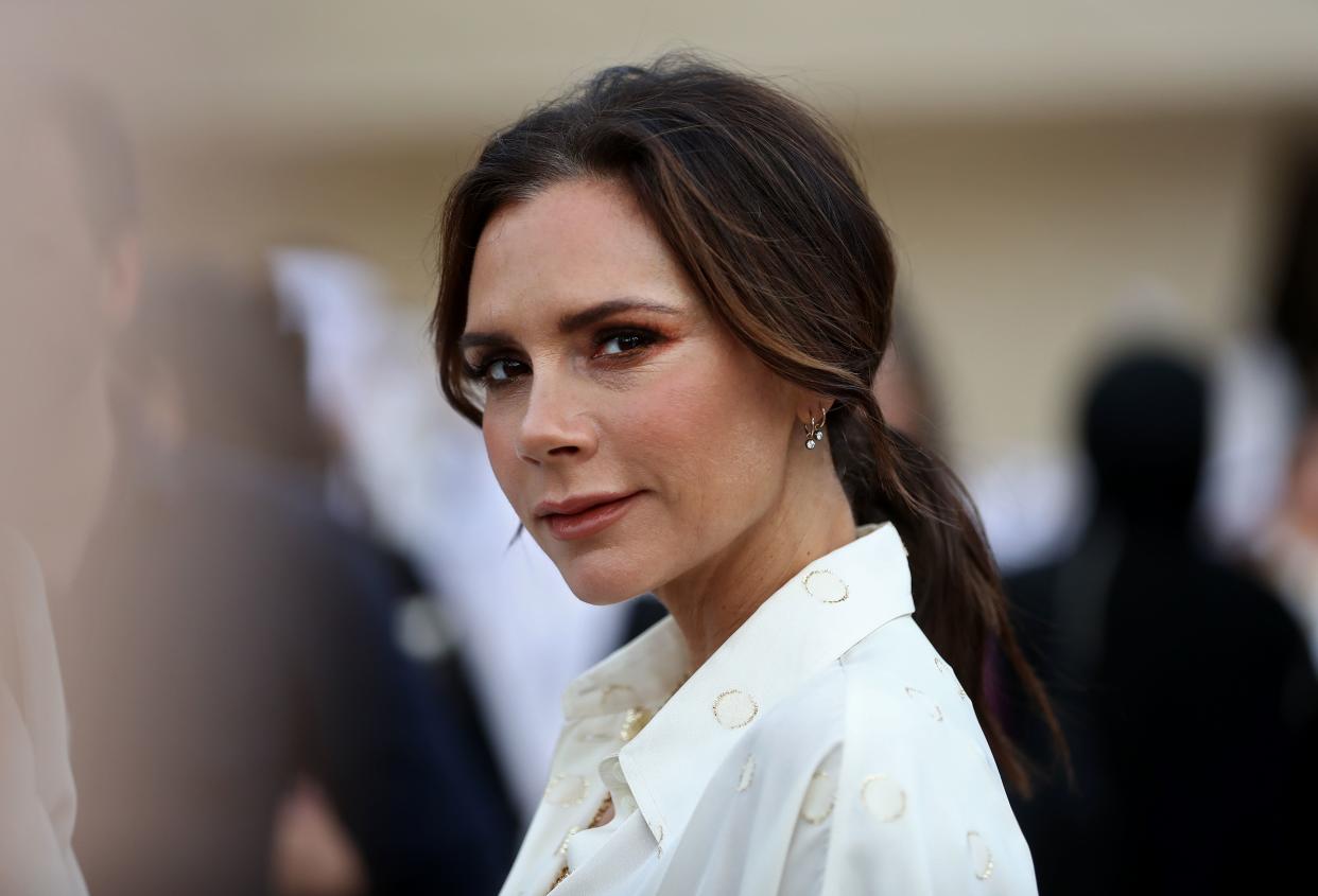 British singer and fashion designer Victoria Beckham attends the official opening ceremony for the National Museum of Qatar, in the capital Doha on March 27, 2019. - The complex architectural form of a desert rose, found in Qatars arid desert regions, inspired the striking design of the new museum building, conceived by celebrity French architect Jean Nouvel. (Photo by KARIM JAAFAR / AFP)        (Photo credit should read KARIM JAAFAR/AFP/Getty Images)