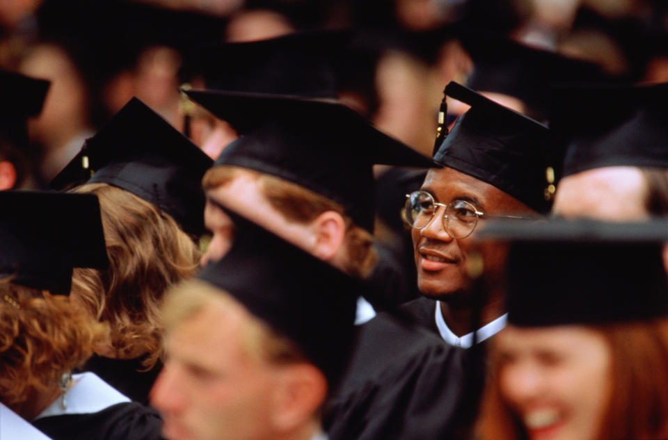 College grads in caps and gowns