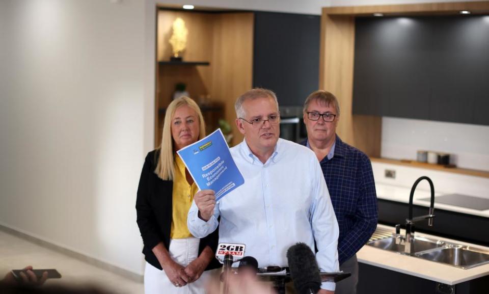 Scott Morrison speaks during a visit to the Alpha Homes Display Home in the Darwin suburb of Johnston