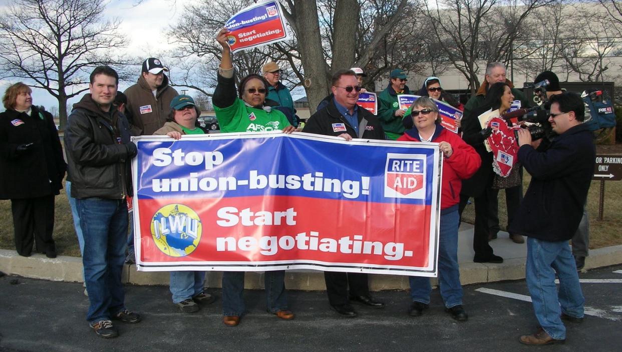 <span class="caption">Rite Aid hired anti-union consultants to try to prevent workers from successfully organizing. </span> <span class="attribution"><a class="link " href="https://www.flickr.com/photos/labor2008/3292916718/" rel="nofollow noopener" target="_blank" data-ylk="slk:Amy Niehouse/Flickr;elm:context_link;itc:0;sec:content-canvas">Amy Niehouse/Flickr</a>, <a class="link " href="http://creativecommons.org/licenses/by-sa/4.0/" rel="nofollow noopener" target="_blank" data-ylk="slk:CC BY-SA;elm:context_link;itc:0;sec:content-canvas">CC BY-SA</a></span>